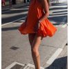 Women's Halter Dress Tie Open Back Twist Sleeveless Flowy A Line Mini Dresses