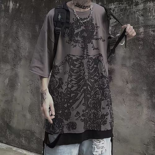 Gothic Casual Loose Oversized T-Shirt Harajuku Street Trend Men and Women Personalized Print Rock Animation Punk